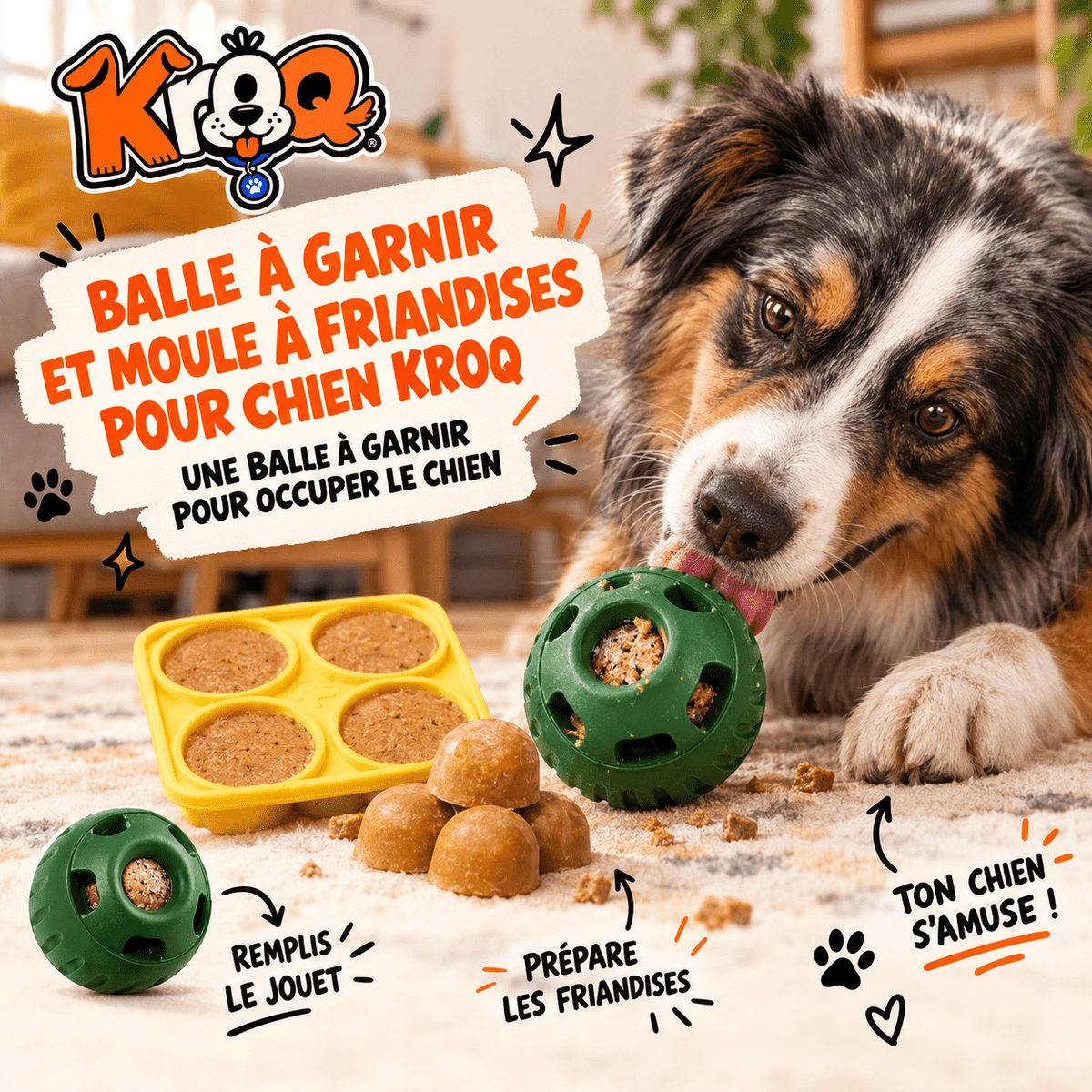 Balle à garnir et moule à friandises pour chien Kroq - Kroq