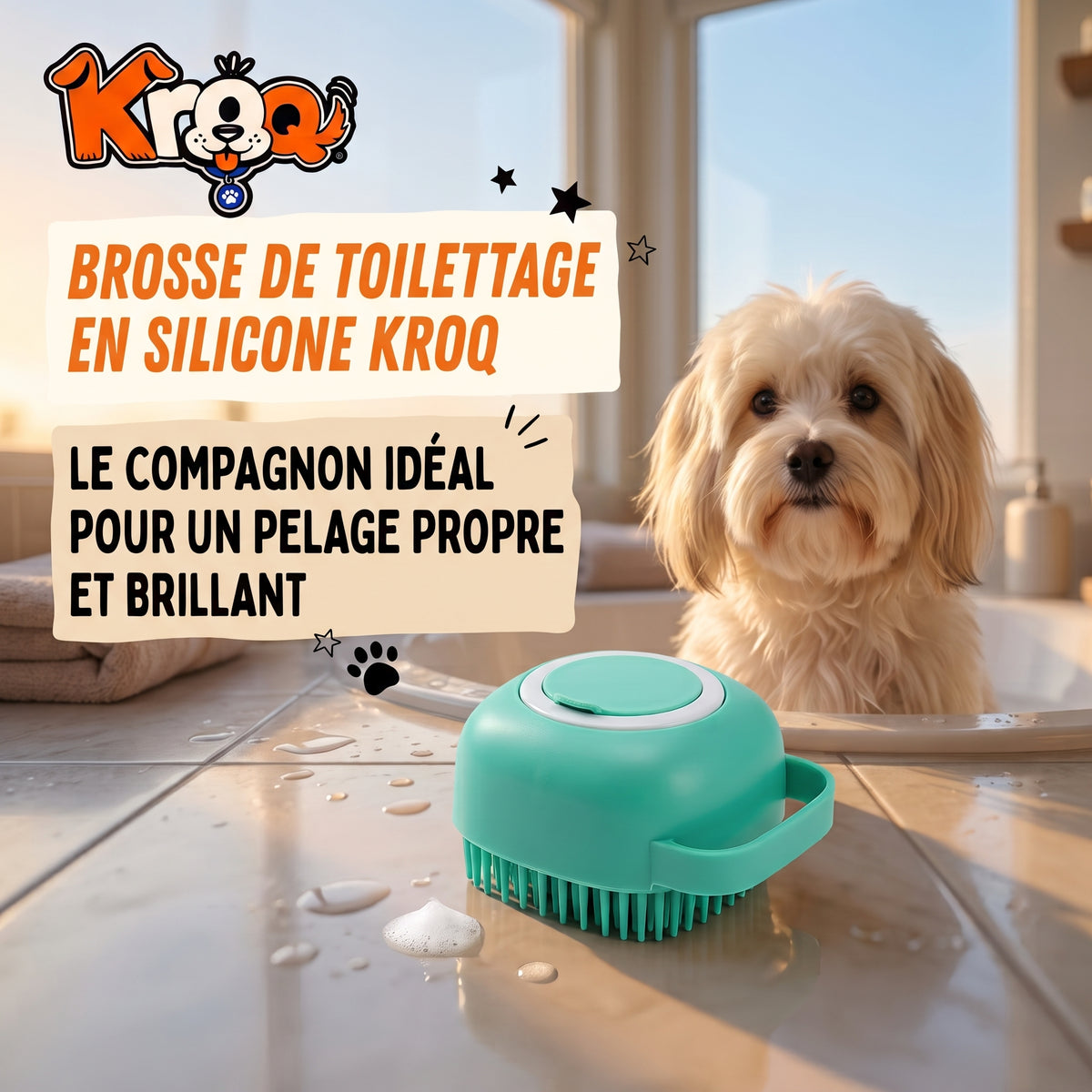 Brosse de toilettage en silicone Kroq – Avec réservoir de shampoing - Kroq