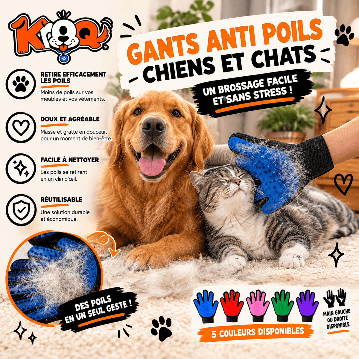 Gant de toilettage Kroq – Pour chien et chat - Kroq