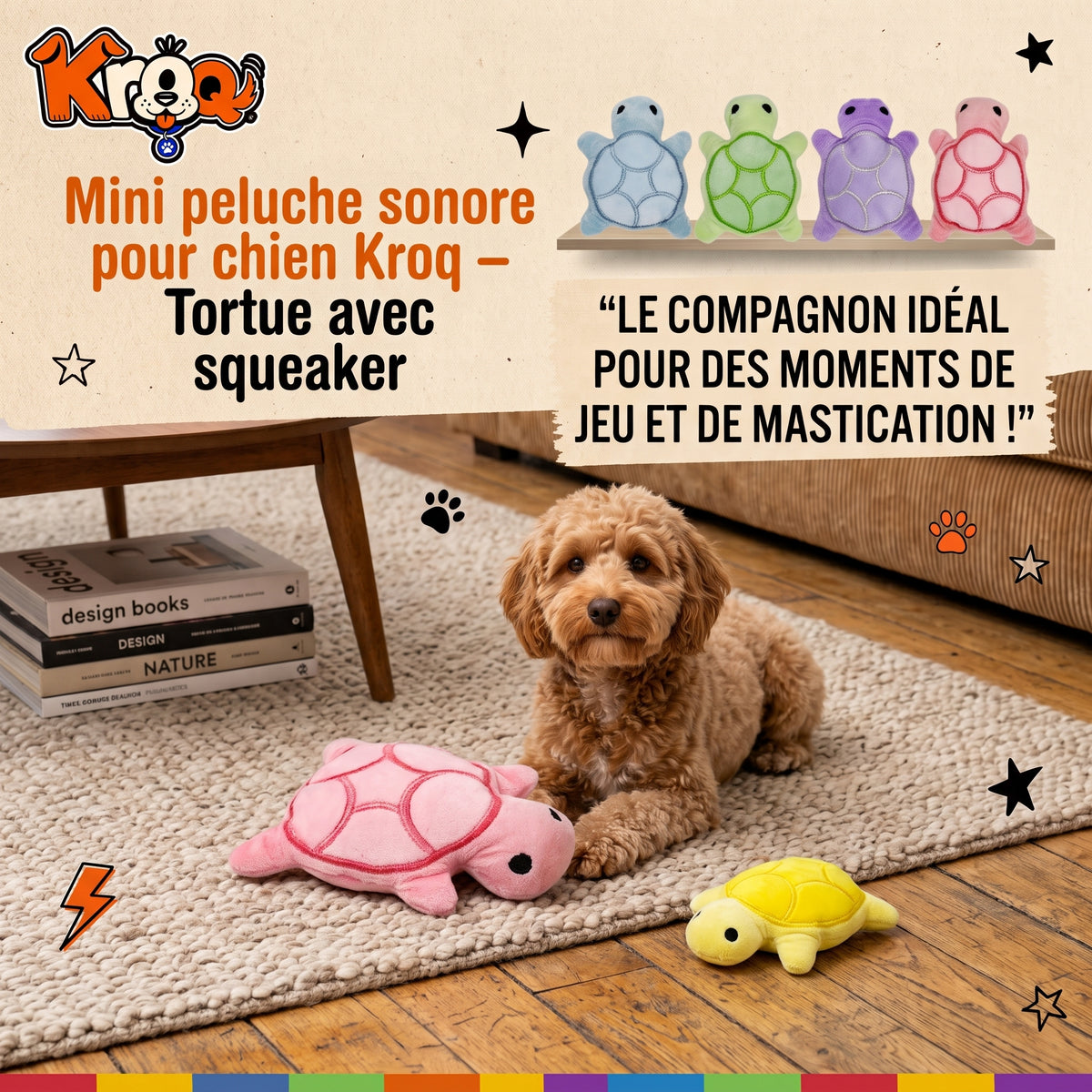 Mini peluche sonore pour chien Kroq – Tortue avec squeaker - Kroq