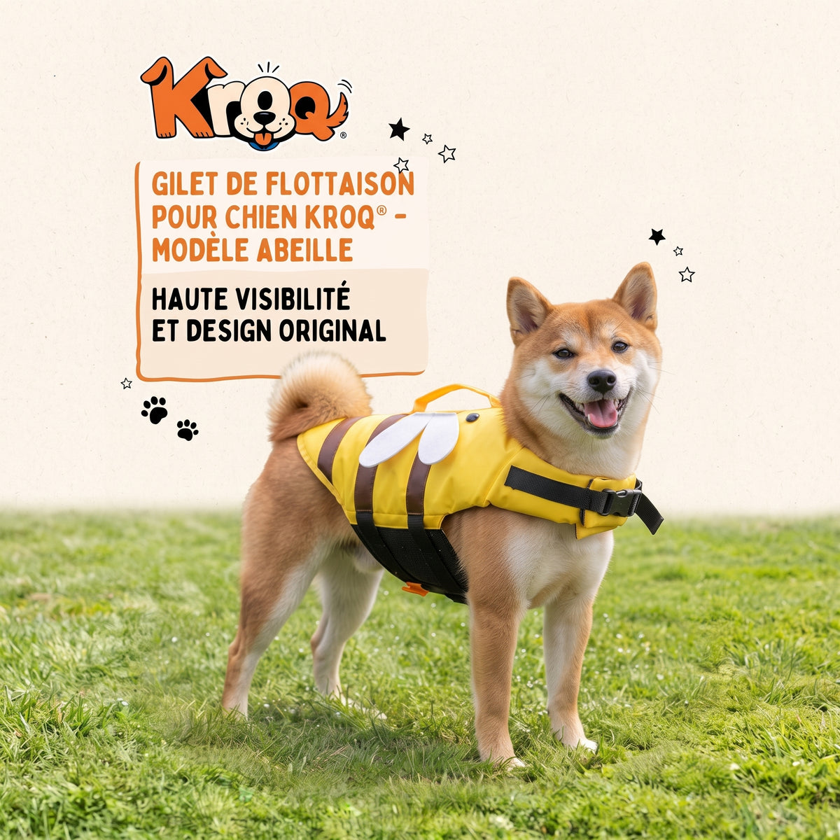 Gilet de flottaison pour chien Kroq – Modèle Abeille haute visibilité - Kroq