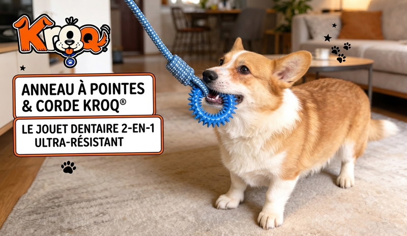 Anneau de mastication avec corde Kroq – Jouet interactif pour chien