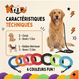 Laisse Sécu-Réflex Kroq® – La Laisse de Promenade en Nylon Tressé Réfléchissante et Anti-Traction - Kroq